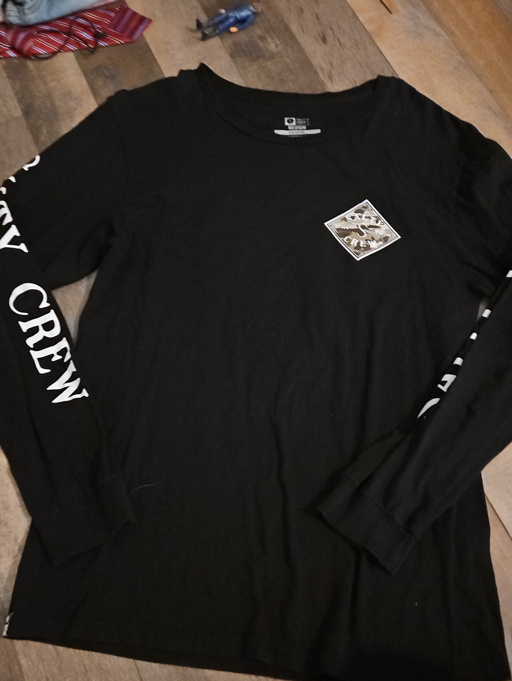 Salty Crew Black Long-Sleeve Graphic Tee with White Sleeve Logo
